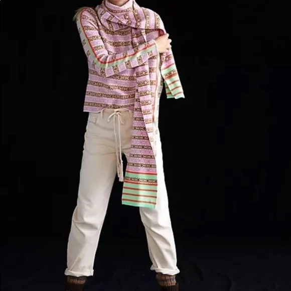 Anthropologie Maeve Pink Abstract Knit Scarf - Picture 2 of 6